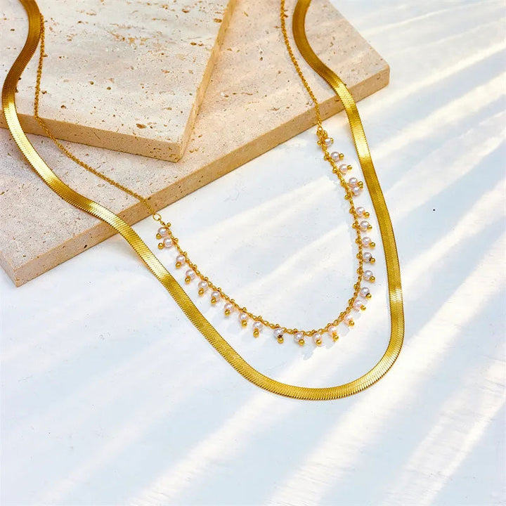 Marizanne | Luxe Käärme Kaulaketju & Helmi Korusetti 18K Kulta